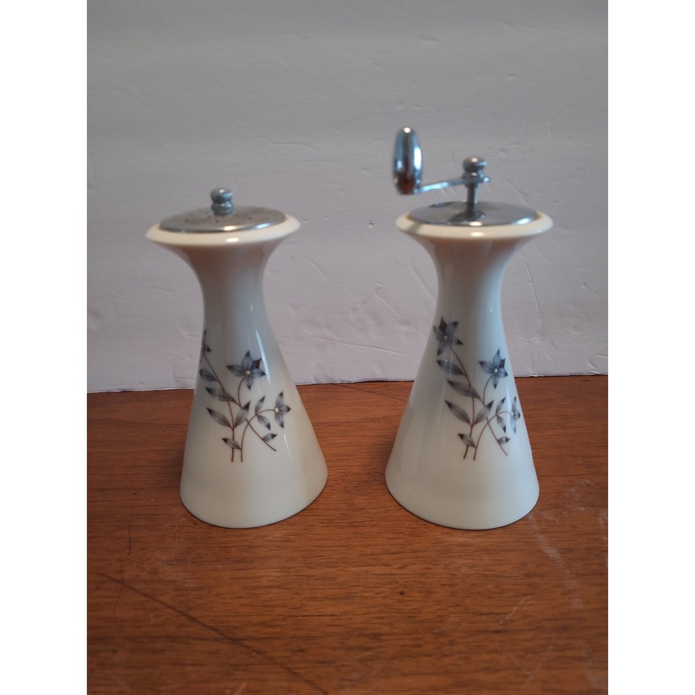 Vintage Lenox Princess X-516 Salt & Pepper Mill Set USA Floral Gray Ivory